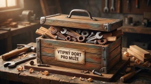 Originální vtipný narozeninový dort pro muže ve tvaru kufříku s nářadím z hořké čokolády